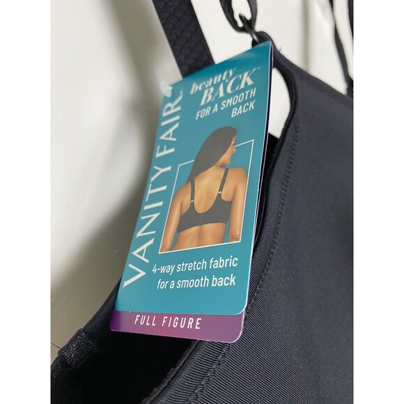 Vanity Fair Bra Size 44DD Black Beautiful Benefits Contour Back Smoother - Picture 12 of 13